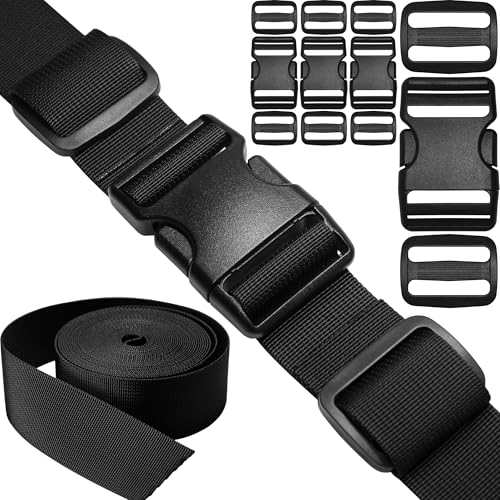 1-1/2" Straps and Buckles Set: 6 yard Nylon Webbing 1.5 inch (38 mm) Wide, 4 pack Side Release Buckle, 8 pcs Tri-Glide Sliders, Plastic Clip Fasteners Replacement Heavy Duty Dual Adjustable No Sew - size: 1-1/2" x 6 yd Strap + 4 pack Buckles