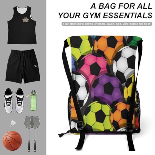 Colorful Soccer Balls Sports Bundle Pocket Wet Dry Separation Backpack