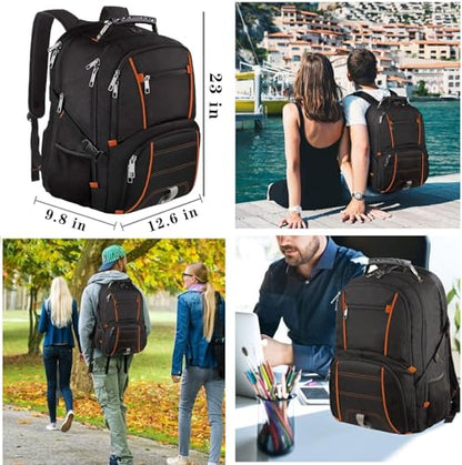 Extra Large Backpack,TSA Friendly Travel Laptop Computer Backpack for Men Women,RFID Water Resistant Big Business Backbag Fits 17.3 Inch Laptops - color: Orange