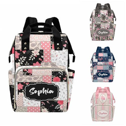 MyPupSocks Custom Floral Diaper Backpack - Personalized Multifunctional Mom Bag with Name, Ideal for Nursing and Travel, Featuring Spacious Capacity - color: Style 2