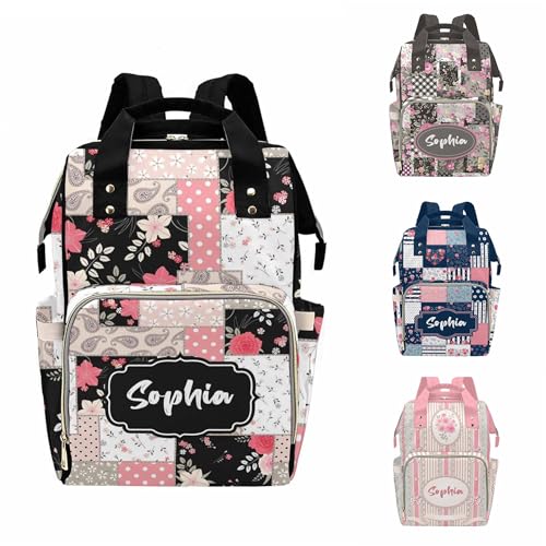 MyPupSocks Custom Floral Diaper Backpack - Personalized Multifunctional Mom Bag with Name, Ideal for Nursing and Travel, Featuring Spacious Capacity - color: Style 2