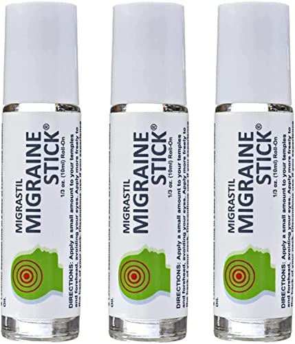 Basic Vigor Migrastil Migraine Stick Rollon - Fast Cooling Comfort for Your Head 3-Pack. Aromatherapy with Peppermint & Other Essential Oils. Metal Roller. Made in USA by Basic Vigor - size: 0.3 Ounce (Pack of 3)