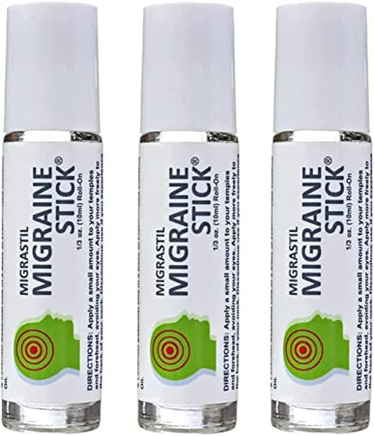 Basic Vigor Migrastil Migraine Stick Rollon - Fast Cooling Comfort for Your Head 3-Pack. Aromatherapy with Peppermint & Other Essential Oils. Metal Roller. Made in USA by Basic Vigor - size: 0.3 Ounce (Pack of 3)