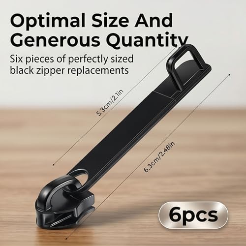 IIUIKOO 6PCS Zipper Pull Replacement, Heavy Duty Metal Zipper Replacement Slider Repair Kit for Luggage, Suitcase, Backpacks and Jackets, Universal Pulls, Black (2.44 x 0.38 x 0.43 in)