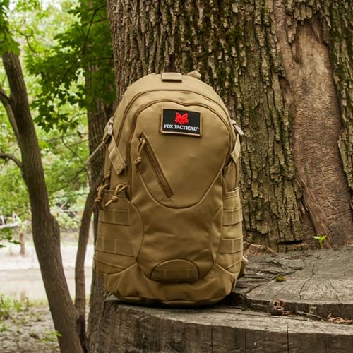 FOX OUTDOOR PRODUCTS Scout MOLLE Day Pack | Compact 20L Tactical Backpack with Hydration Sleeve for EDC, Hiking & Outdoor Use, Coyote - color: Coyote