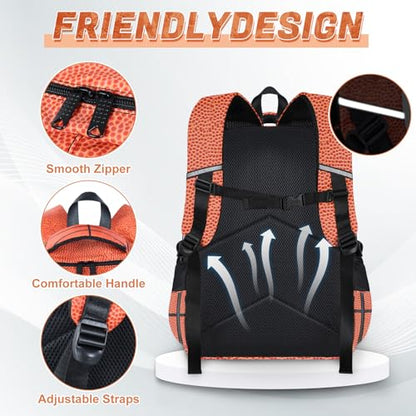 Basketball Backpack Set for Boys, Kids Basketball Backpack for School with Lunch Box and Pencil Case Coin Purse, School Bookbag for Boys - color: Basketball