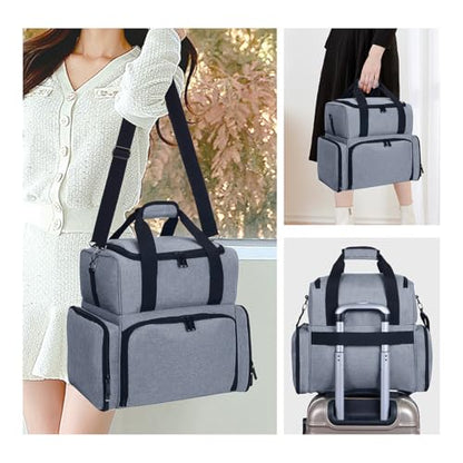 Large Makeup Cosmetic Bag with 3 Removable Case and 2 Removable Dividers Double Layer Travel Storage Organizer, Makeup Brushes Storage Section Grey - color: Grey