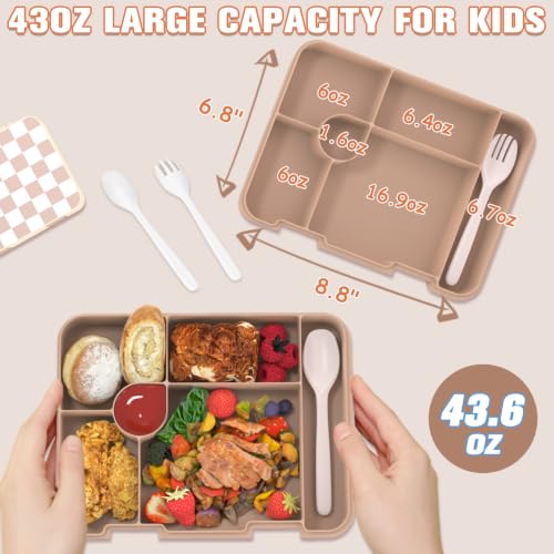 Bevalsa Backpack for Girls, School Bookbag Teen Girls Backpack Set with Bento Lunch Box, Insulated Bag & Pencial Case, 43oz Lunch Containers for Kids Elementary Middle Student (Khaki Checkerboard) - color: Khaki Checkerboard
