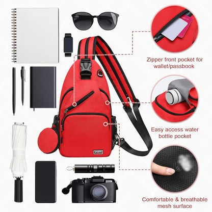 Convertible Sling Bag with Coin Pocket, 11" Tablet Crossbody Mini Backpack with Headphone Jack Casual Pack for Women Men Travel, Red - color: Red, size: Large