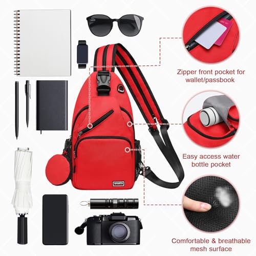Convertible Sling Bag with Coin Pocket, 11" Tablet Crossbody Mini Backpack with Headphone Jack Casual Pack for Women Men Travel, Red - color: Red, size: Large
