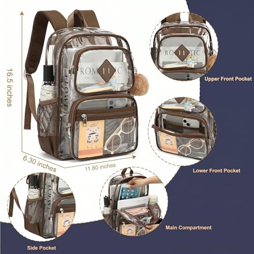 Heavy Duty Clear Backpack for Girls Boys Transparent School Bookbag Kids Durable PVC See Through Backpack - Coffice - color: Coffice