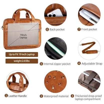 Faux Leather Messenger Bag for Men 17.3 Inch: Laptop Bag Briefcase Computer Handbags Shoulder Crossbody Bag with Padded Laptop Sleeve for Work College Travel, PU Brown - color: Pu Brown