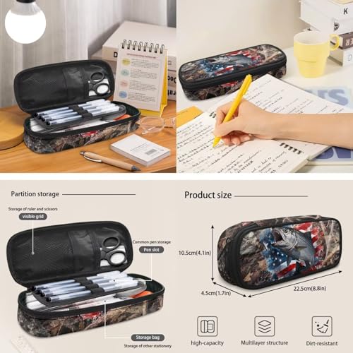 3PCS Kids School Backpack for Boys Girls, Branches American Flag Fish 3 in 1 Schoolbag Set Student Teens School Bag 17 Inch Bookbag with Lunch Bag Pencil Case - color: Branches American Flag Fish