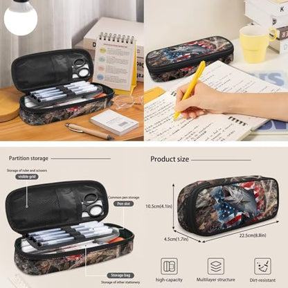3PCS Kids School Backpack for Boys Girls, Branches American Flag Fish 3 in 1 Schoolbag Set Student Teens School Bag 17 Inch Bookbag with Lunch Bag Pencil Case - color: Branches American Flag Fish