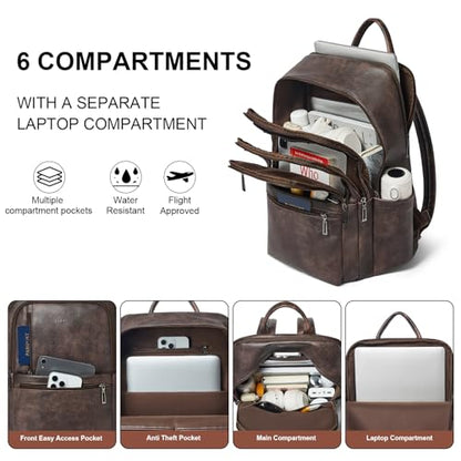 Shrrie Leather 17 inch Laptop Backpack for Women, Large Travel Backpack Purse for Casual Daypack College Work Bag - color: Coffee