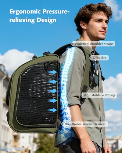 Pecute Expandable Cat Backpack Carrier, Large Space Cat Bubble Backpack, Breathable Cat Carrier, Shaded Dog Backpack Carrier for Travel, Hiking, Vet,12.6" L x 10.2" W x 16.5" H,Green - color: Green(Expandable)