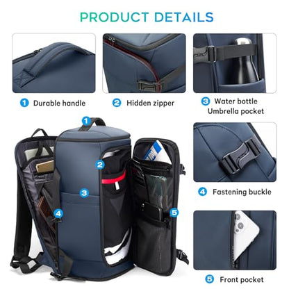 BANGE Travel Backpack with Shoe Compartment, 40L Large Capacity Back Pack, Men's Weekender Daypack Fits 17.3 Inch Laptop, Carry On Travel Backpack with Water Bottle Holder for Men and Women - color: Blue