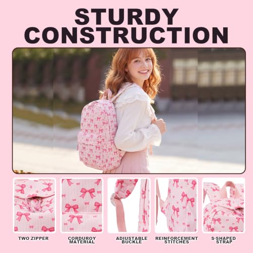 LEDAOU School Backpack for Teen Girls Elementary Middle School Bookbag Kids Backpacks Women Laptop Backpack Travel Daypack (Pink Bow Tie) - color: Pink Bow Tie