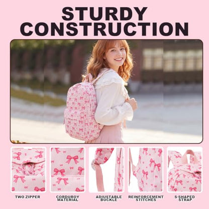 LEDAOU School Backpack for Teen Girls Elementary Middle School Bookbag Kids Backpacks Women Laptop Backpack Travel Daypack (Pink Bow Tie) - color: Pink Bow Tie
