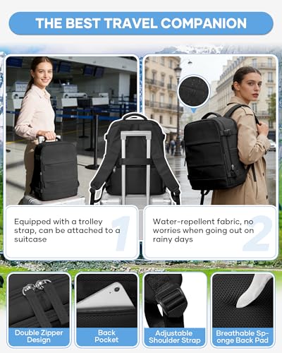 Travel Backpack for Women Men, Flight Approved Carry On Backpack with Compression Vacuum Storage Bags, 18x14x8 inches Personal Item Travel Bag with Pump Black - color: Black