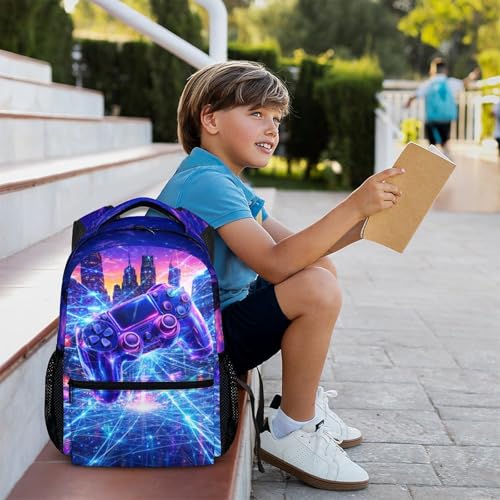 Kids Backpack Gaming Schoolbag for Boys Game Lovers, Lightweight Bookbag for Kindergarten Primary Elementary - color: Purple