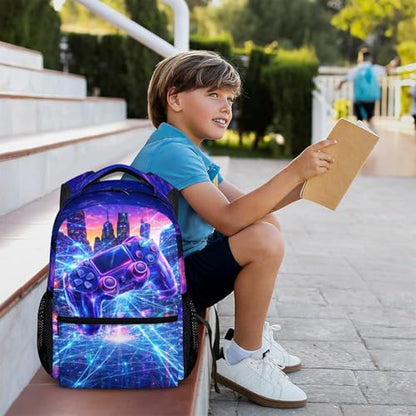 Kids Backpack Gaming Schoolbag for Boys Game Lovers, Lightweight Bookbag for Kindergarten Primary Elementary - color: Purple
