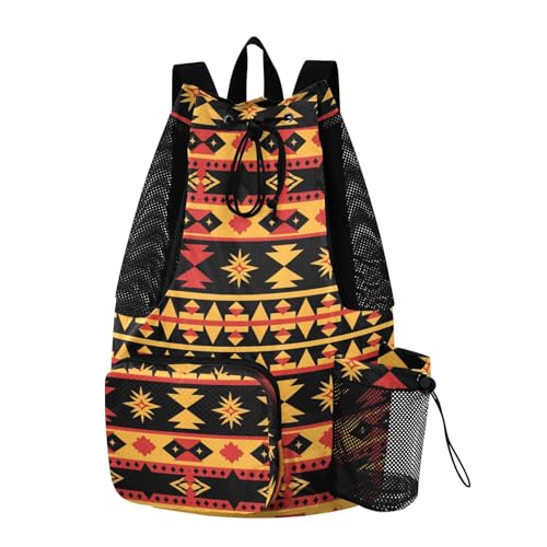Bolaz Western Art Native Tribal Beach Drawstring Backpack Mesh Swim Bag for Men Women Swimming Gym with Wet Pocket Packable Sports