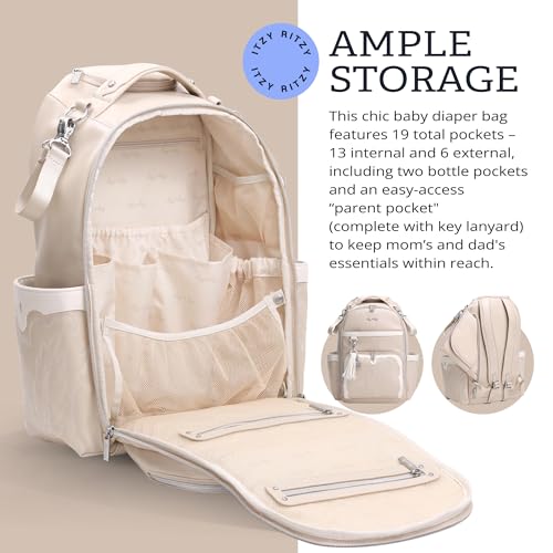 Itzy Ritzy Boss Plus Large Diaper Bag Backpack with 19 Pockets (Oat) - color: Oat