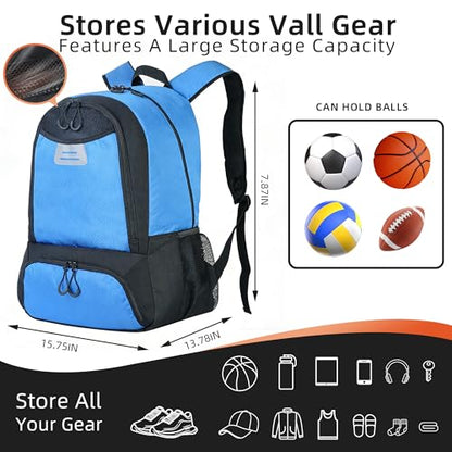 Basketball Bag Backpack with Ball & Shoes Compartment,Basketball Equipment Bags for Basketball, Soccer, Volleyball, Travel - color: Blue