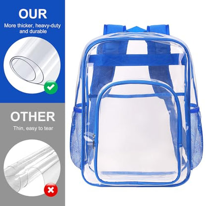Clear Backpack School Bag Stadium Approved Heavy Duty Large PVC Laptop Transparent Backpack See Through Backpack for Sports, Work, Stadium, Security, Travel, College - H18''xW14''xD8“ - Blue - color: Blue