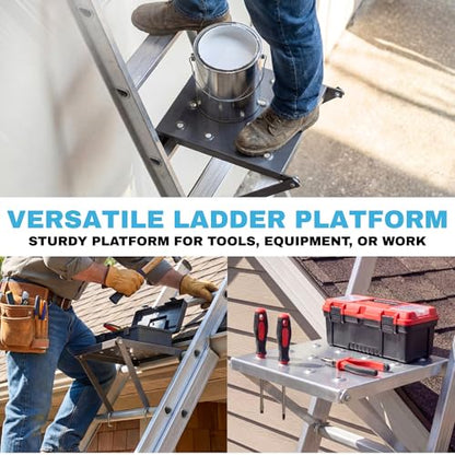 Universal Ladder Platform Attachment 11.8" x 10.4", 400 LBS Capacity, Non-Slip Aluminum Alloy, Fits All Ladder Types, Adjustable Height Mount for Painting, HVAC & Electrical