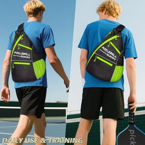 SUKRY Pickleball Bag Sling backpack with Water Bottle Holder for Men and Women Pickle ball Accessories Water-Resistant Sprot Bag - color: Yellow