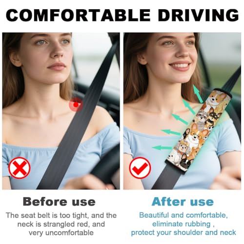2Pcs Soft Auto Seat Belt Cover Pads, Cute Dog Car Seatbelt Shoulder Cushion for Comfortable Driving, Compatible with All Cars' Seatbelt and Backpack Straps 11x2.4inch - color: Dog