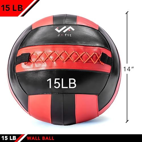 JFit Wall Ball – Premium Soft Weighted Exercise Ball for Strength, Conditioning, Gym & Home Workouts, 4-30 LB - color: Red/Black, style: 15 LB