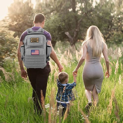 SHARKMOUTH Baby Diaper Bag for Dad - Military Diaper Backpack with Patches for Outdoor Hiking Travel Camping Park - Baby Shower Gifts Gray - color: Gray
