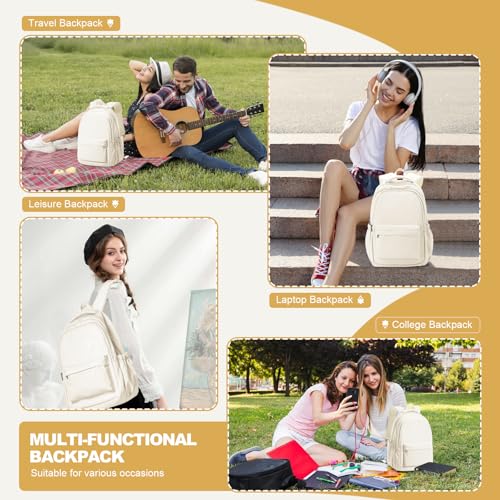 Lightweight School Backpack for Women Men, Laptop Travel Casual Daypack College Secondary School Bags Bookbag for Teenage Girls Boys, Beige - color: Beige