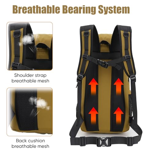 Bseash 30L Lightweight Hiking Backpack, Outdoor Sport Waterproof Travel Bag Daypack for Cycling Climbing Skiing (Khaki) - color: Khaki