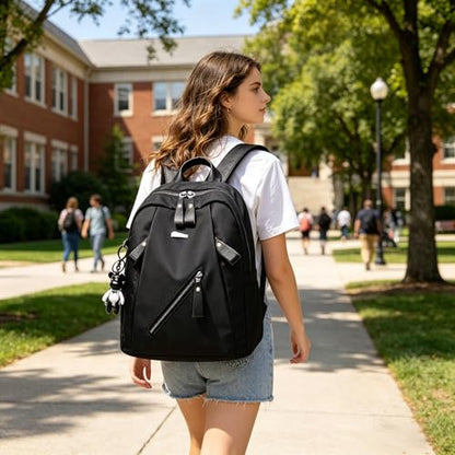 Black Backpack with Multiple Zippered Pockets,Casual Daypack with Adjustable Shoulder Straps,Lightweight Oxford Backpack for Women Men,Ideal for Travel Work Daily Use