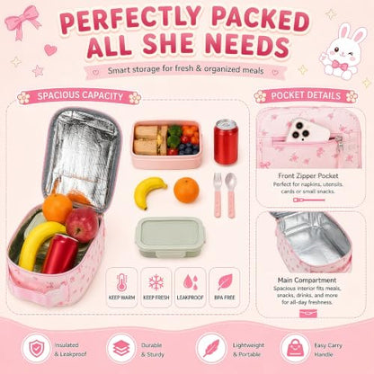 BTOOP Multi-Compartment Kids Backpack for Girls, 3PCS Cute Pink Bow School Backpack with Lunch Bag Pencil Case, Side Pocket Fits 40 oz Tumbler, Girls Bookbag for Elementary Middle School - color: Pink