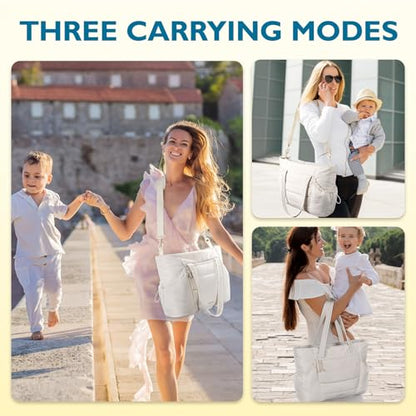 mommore Diaper Bag Tote with Stroller Organizer Puffer Bag Large Capacity Baby Bag with Changing Pad for Travel, Hospital - color: Beige