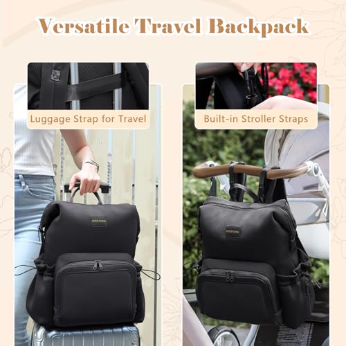 miss fong Diaper Bag Backpack - Baby Diaper Bag Neoprene Bag Large Capacity Neoprene Backpack with Diaper Changing Pad Pañaleras Para Bebe Baby Backpack with 12 Pockets for Mom & Dad -Black - color: Black