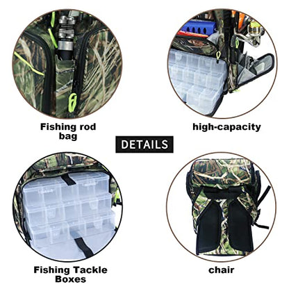 PLAY-KING Fishing Backpack Tackle Box Bag with Rod Holder Boxes Foldable Fishing Chair, perfect for Outdoor, used by Men