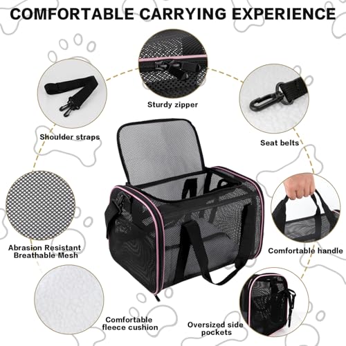Cat Carrier, Soft-Sided Pet Carrier Bag, Breathable Mesh, Black (Pink, 20 * 13 * 13) - color: pink, size: 17.0"L x 11.0"W x 11.0"H