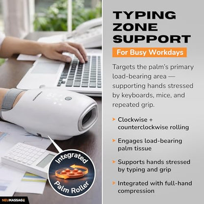 Hand Massager with Heat, Cooling and Compression | Full-Hand and Wrist Coverage with Touchscreen & Palm Roller | Daily Massage at Home, Office, or Travel