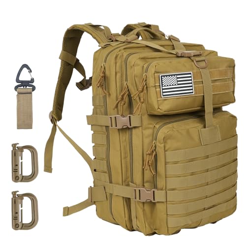 50L Large Military Tactical Backpack Molle Army Assault Pack for Travel Camping Hiking Fishing Backpack for men (khaki) - color: Khaki