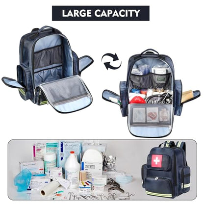 Gatycallaty First Aid Backpack Medical Emt First Responder Bag Empty Ems Emergency Home Health Hiking Trauma Travel Camping (Large, Navy) - color: Navy, size: Large