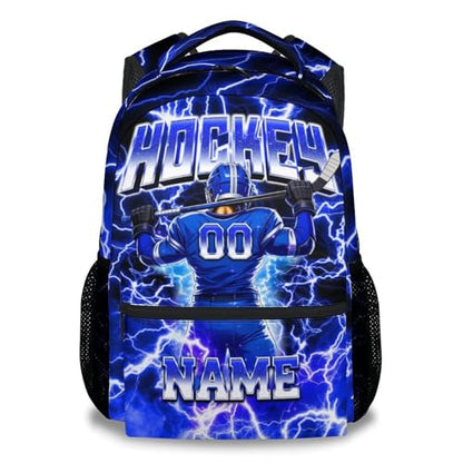 UNIKITTY Hockey Backpack for Boys Personalized Kids School Bag with Name - 17 Inch Custom Sports Ice Hockey Bookbag for Youth Little Boys Elementary Middle School Students - color: Blue
