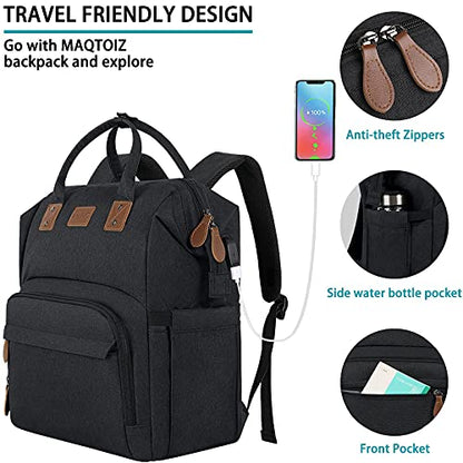 17 Inch Laptop Backpack, Large Lunch Backpack for Women Men Gifts, Travel Carry On with Lunch Box and USB Port, Insulated Cooler Bookbag Nurse Work Backpacks, Black - color: Black-17inch