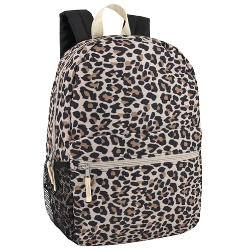 Trail maker 17 inch Backpack for Travel & Commute, Zippered Front & Mesh Side Pockets, Padded Straps - color: Lit Leopard