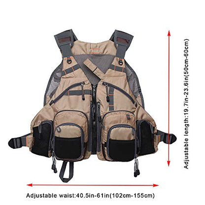 Kylebooker Fly Fishing Vest Pack Adjustable for Men and Women - color: Khaki